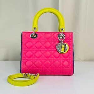 Dior Tri-color Leather Medium Lady Dior Shoulder Bag Tote